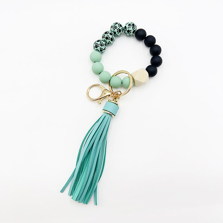 Wholesale Silicone Beads Tassel Wood Beads Wrist Keychain